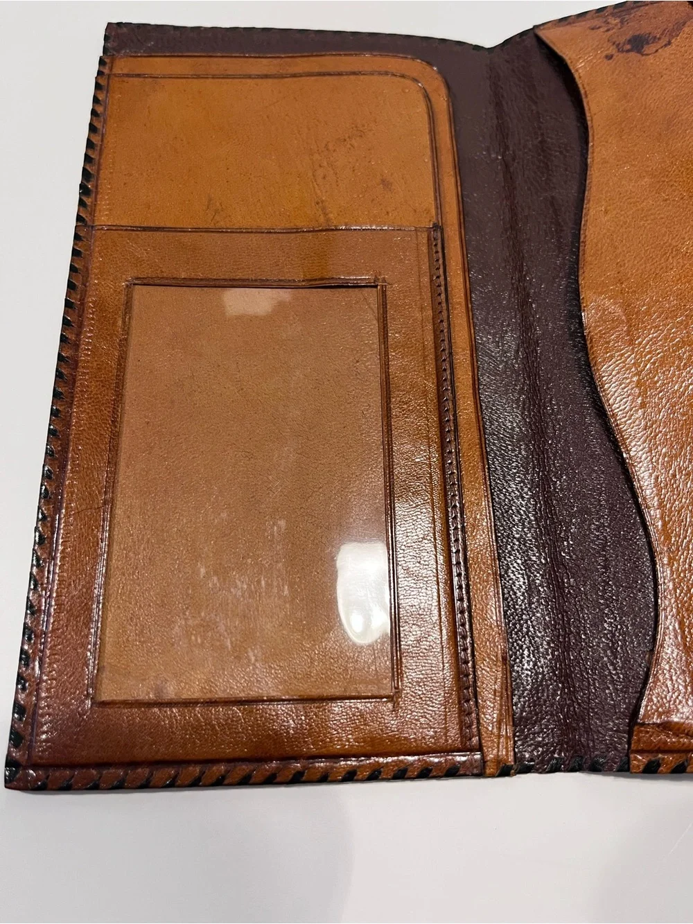 Vintage Handcrafted Leather Aztec Calendar Embossed Wallet & Check Book